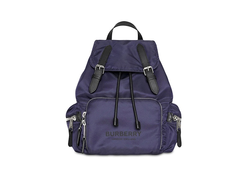 Burberry Logo Print Nylon Double Buckle Backpack Blauw