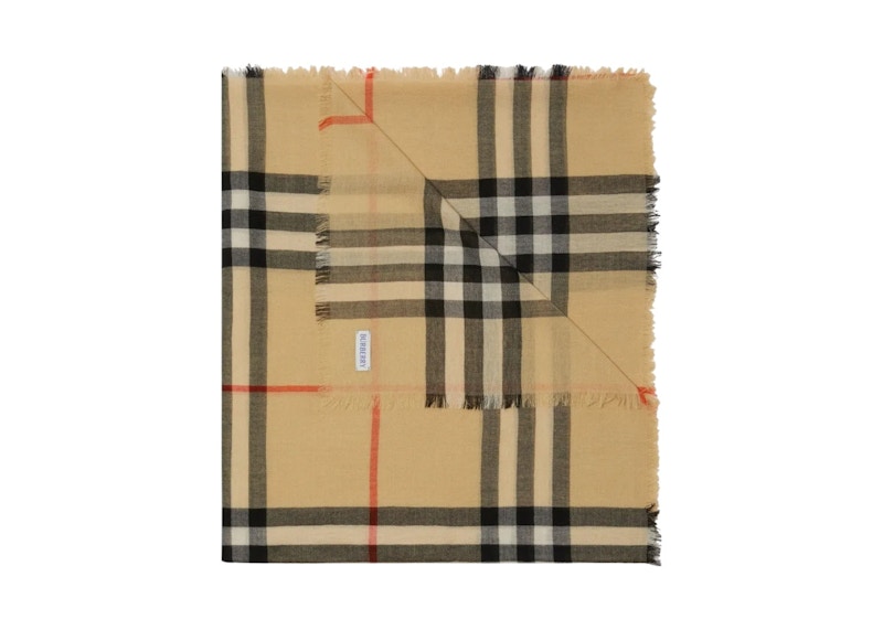 Burberry Mu Lightweight Wool Scarf Sand Creme