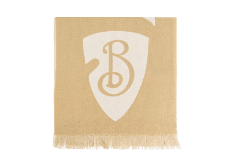 Burberry Mu Text Logo Wool Scarf Sand Creme