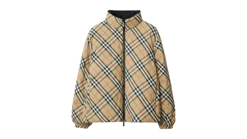 Burberry Reversible Check Nylon Snowdon Puffer Jacket Sand Creme
