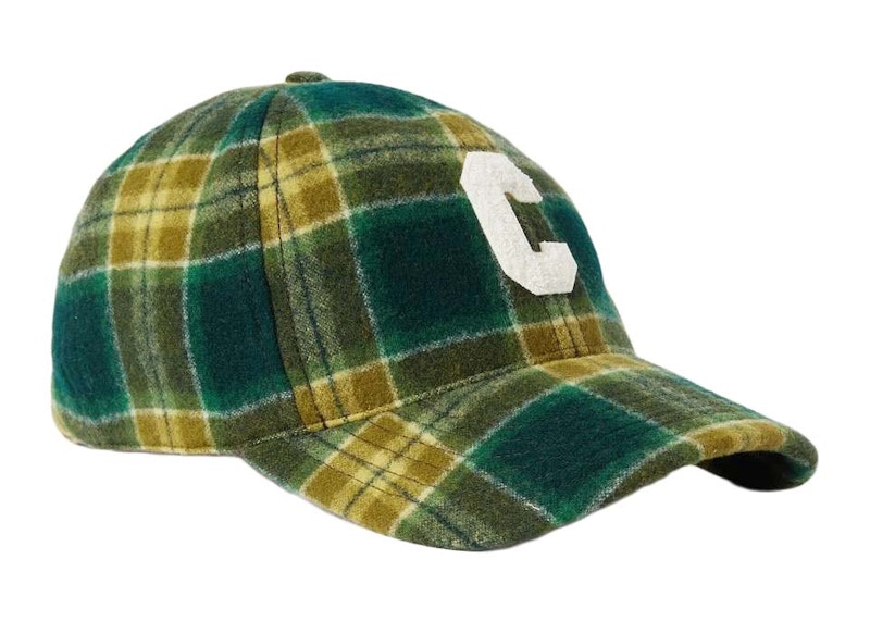 Celine Initial Snapback Cap In Checked Wool Vert Craie Khaki