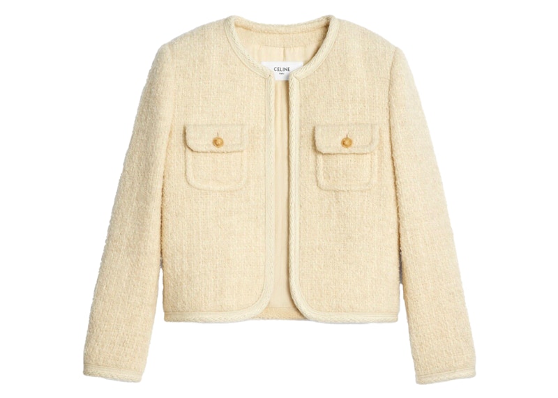 Celine Light Tweed Chelsea Jacket Ivory Wit