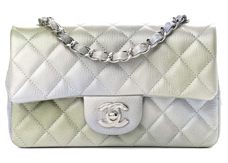 Chanel Quilted Rectangular Flap Bag Mini Metallic Grijs