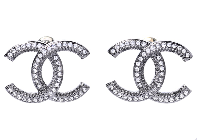 Chanel Ruthenium Crystal CC Earrings Zilver