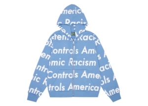 Tears x Arthur Jafa Systemic Racism Controls America Zip Up Hoodie Dusty Blauw