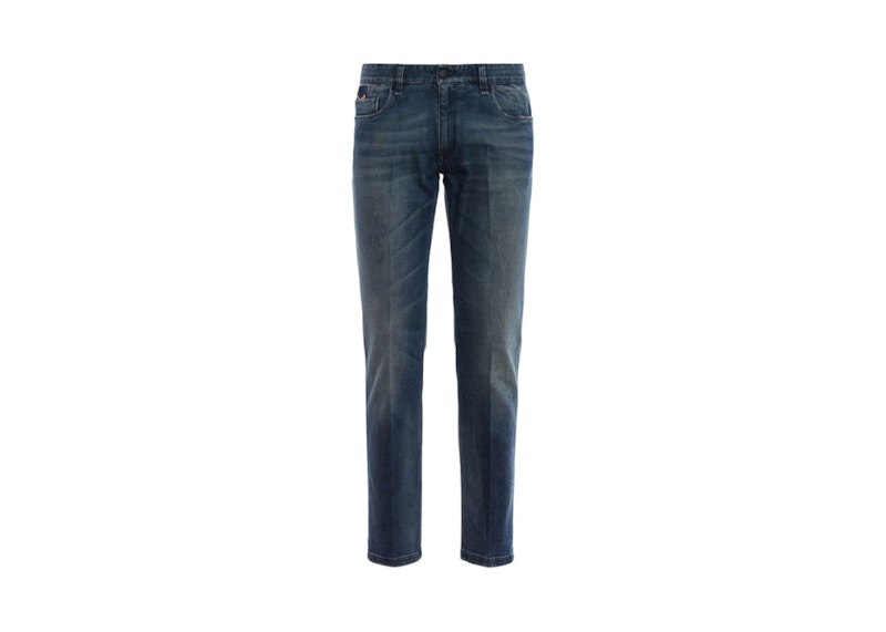 Fendi Stone Washed Slim Jeans Blauw