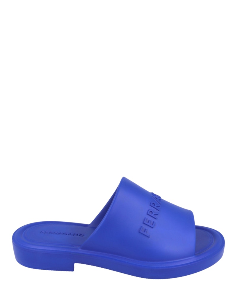 Ferragamo Giuneva Logo Embossed Slides Blauw