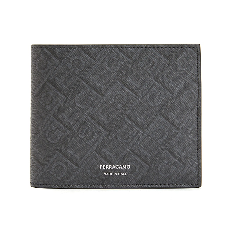 Ferragamo Monogram Short Wallet Charcoal Zwart