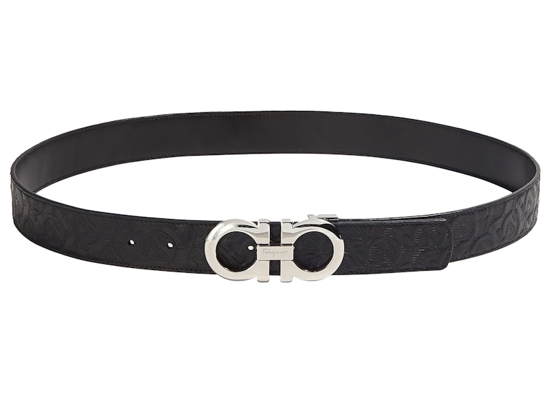 Ferragamo Reversible And Adjustable Gancini Belt Embossed Zwart