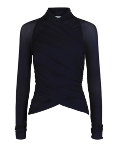 Ferragamo Ruched Long-Sleeve Top Blauw