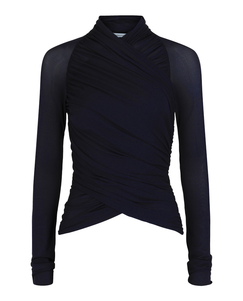 Ferragamo Ruched Long-Sleeve Top Blauw