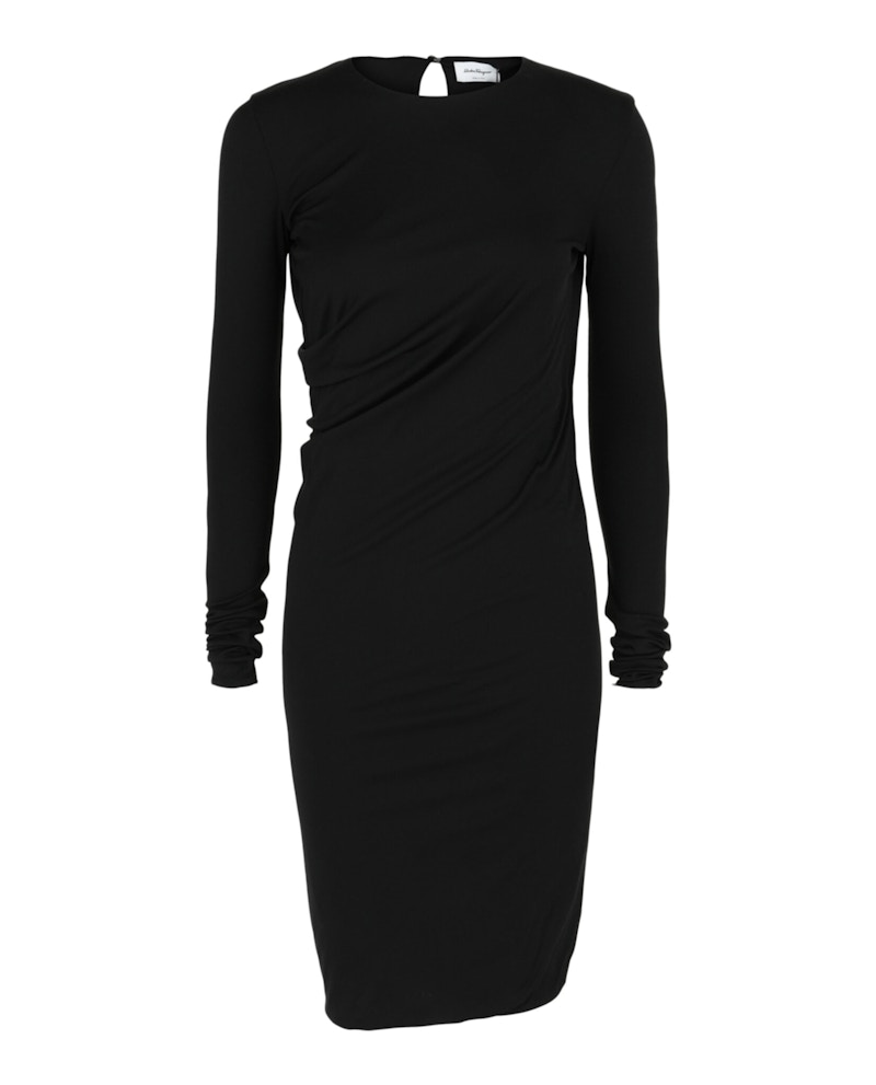 Ferragamo Ruched Midi Dress Zwart