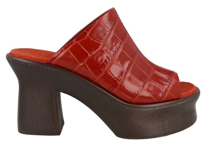 Ferragamo Samanta Croc-Embossed Platform Mules Rust