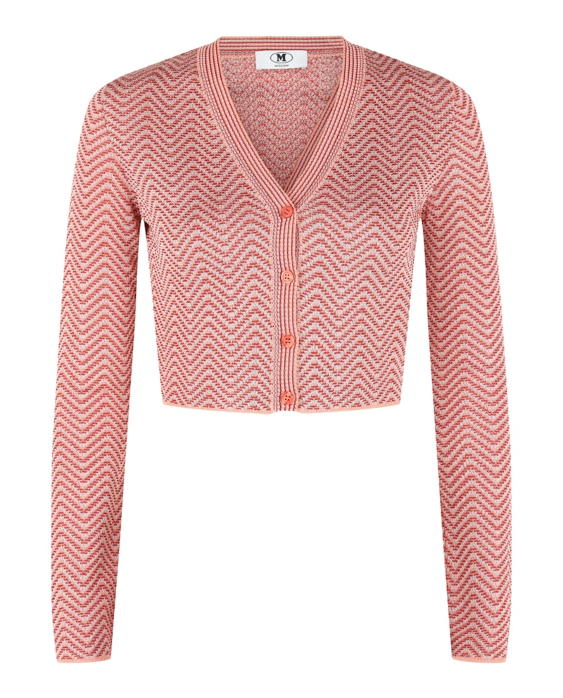 Missoni Cropped Chevron Patterned Cardigan Tones Stripes Rood