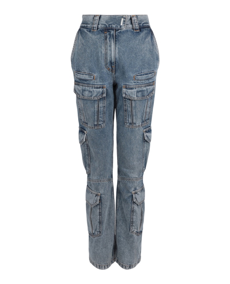 Givenchy High-Rise Straight-Leg Cargo Jeans Light Blauw