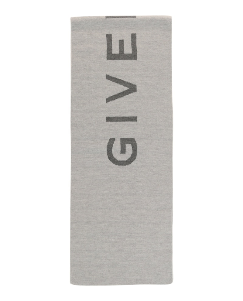 Givenchy Reversible Logo Wool Scarf Pearl Grijs