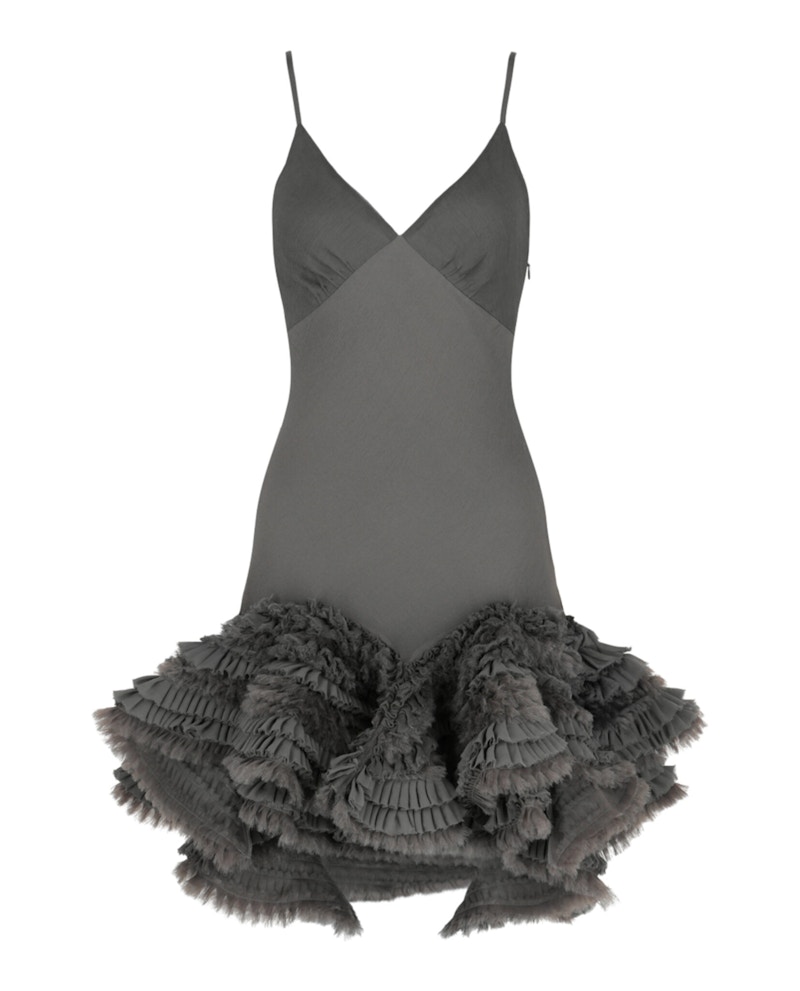 Givenchy Ruffled Silk Mini Dress Grijs