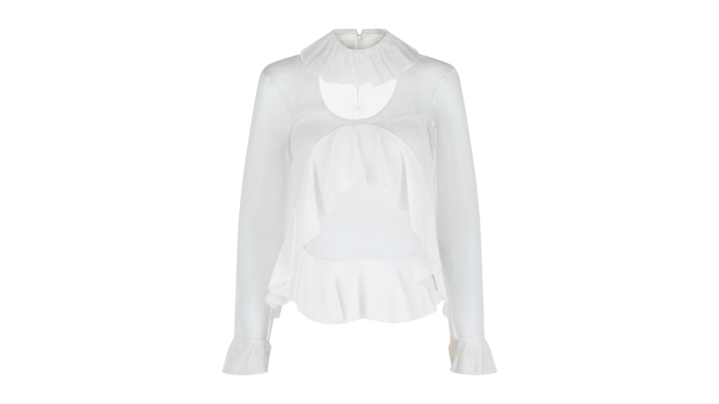 Givenchy Women’s Cropped Silk Ruffles Blouse Wit