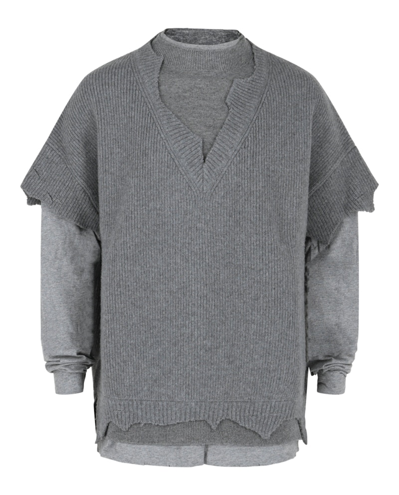 Givenchy Wool Cut And Layer Sweater Quartz Grijs
