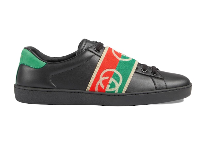 Gucci Ace Elastic Web Interlocking GG Zwart
