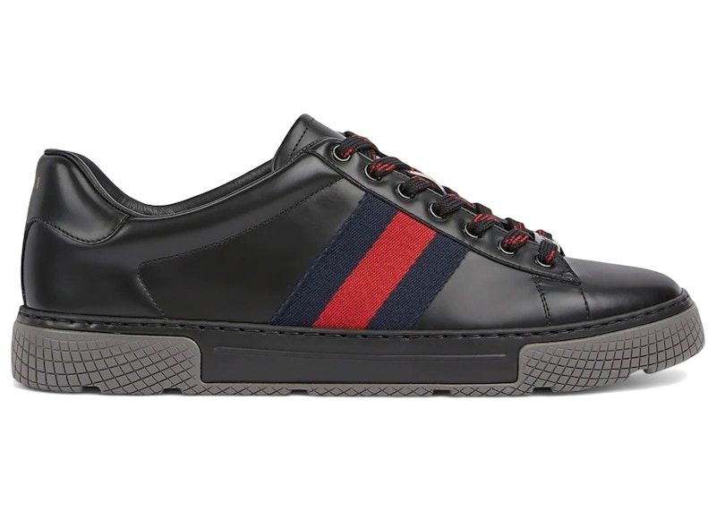Gucci Ace Web Smooth Leather Zwart