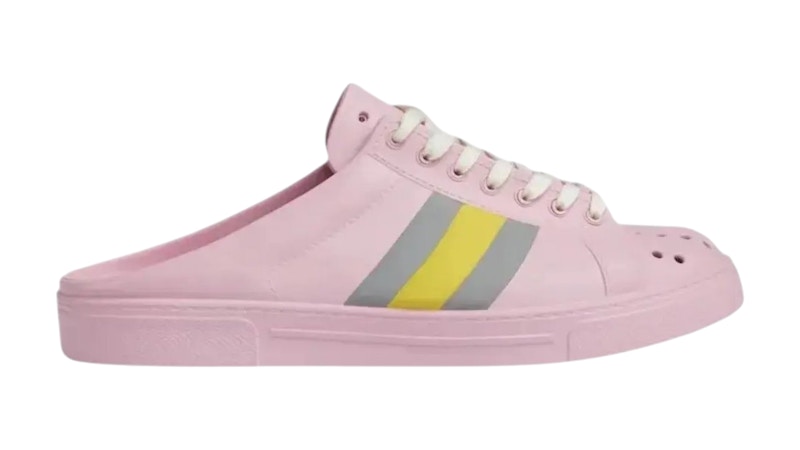 Gucci Ace Web Rubber Mules Geel