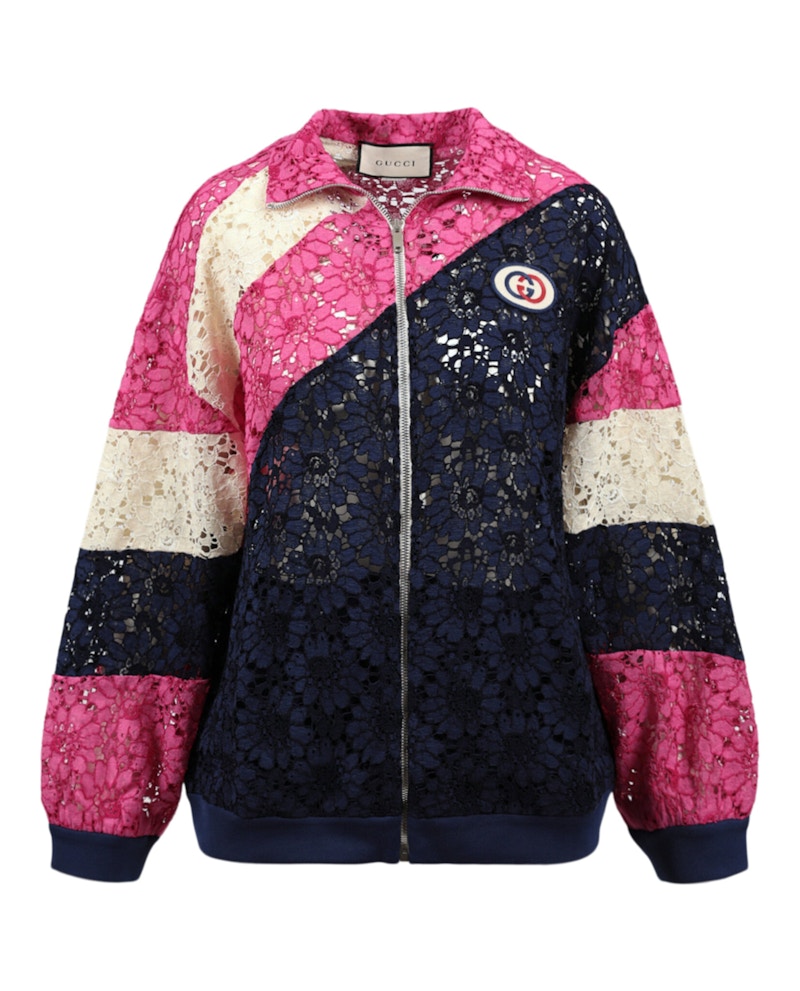 Gucci Floral Guipure Lace Track Jacket Ink Multi Multicolor