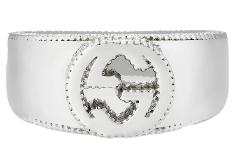 Gucci Interlocking G Ring Textured Outline Zilver