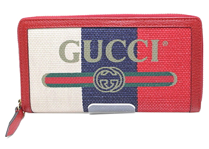 Gucci Logo Print Round Zipper Wallet Rood