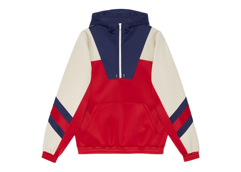 Gucci Neoprene Half-Zip Webbed Jacket /Ivory Blauw