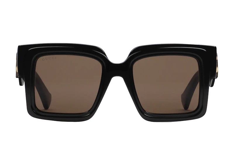 Gucci Oversized Rectangular Sunglasses Shiny Lens Zwart