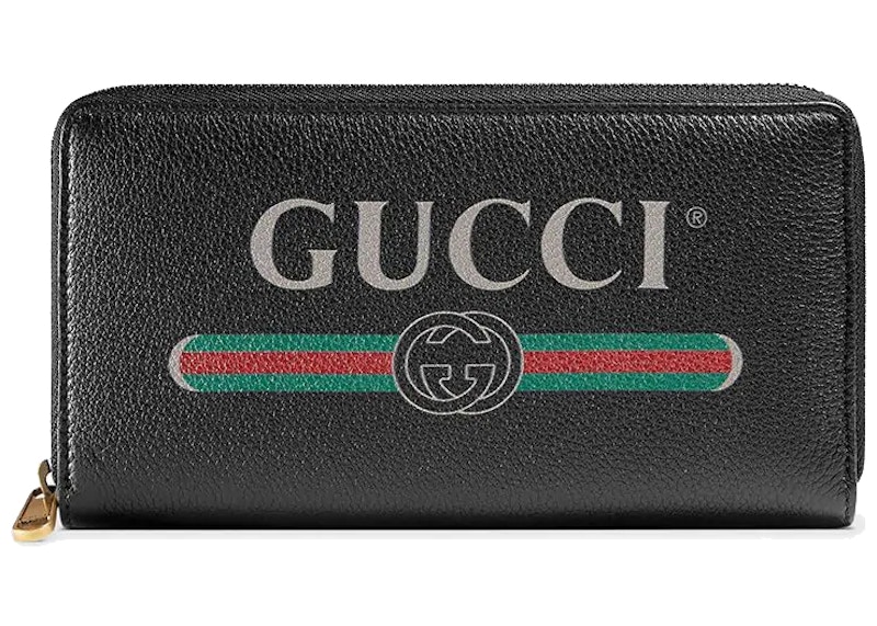 Gucci Print Zip Around Wallet Zwart