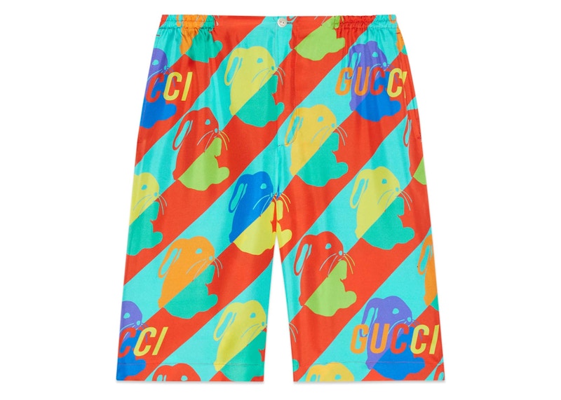 Gucci Rabit Printed Silk-Twill Shorts Multi Multicolor