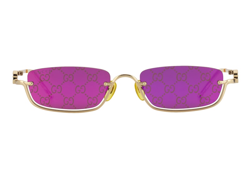 Gucci Rectangular-Frame Sunglasses Shiny -Toned Metal Frame Goud