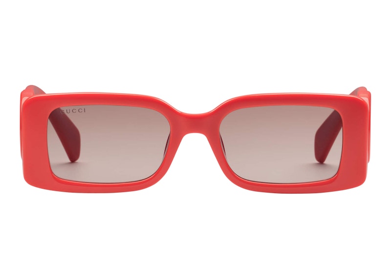 Gucci Rectangular Frame Sunglasses with Cut-Out Interlocking G Shiny /Gradient Lens Bruin