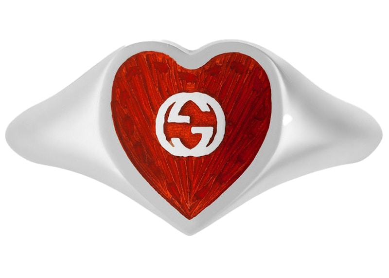 Gucci Ring With Interlocking G Enamel Heart Zilver
