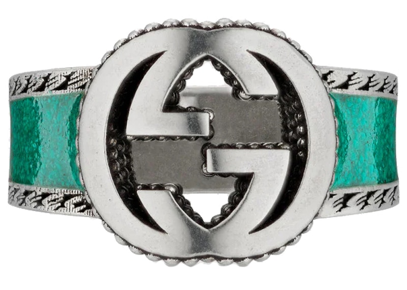 Gucci Ring With Interlocking G Textured Trim Zilver