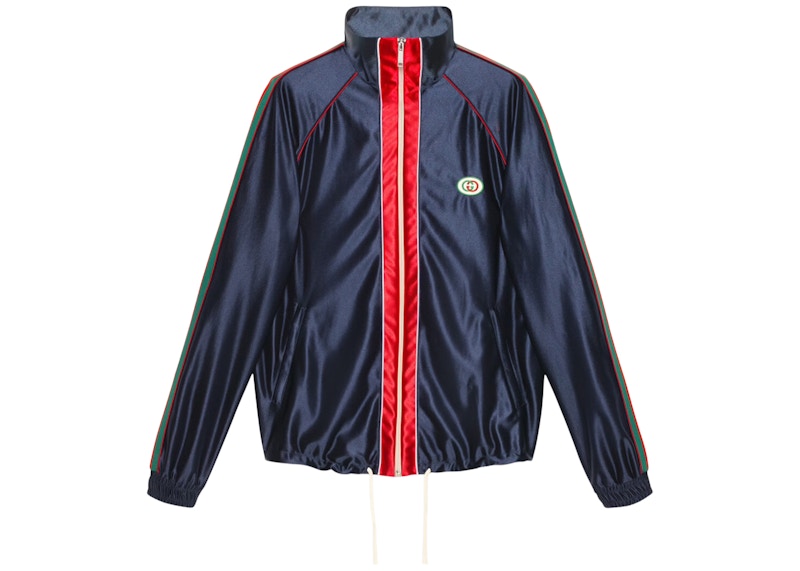 Gucci Shiny Jersey Jacket With Web Blauw