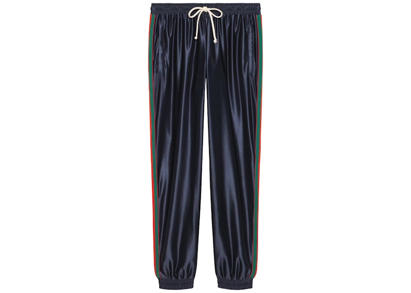 Gucci Shiny Jersey Pant With Web Blauw