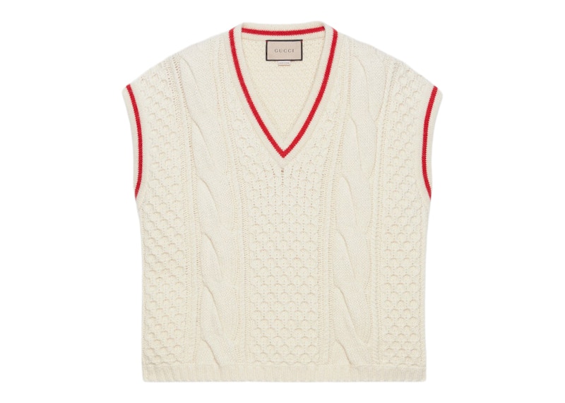 Gucci Wool Cable Knit Vest Ivory Wit