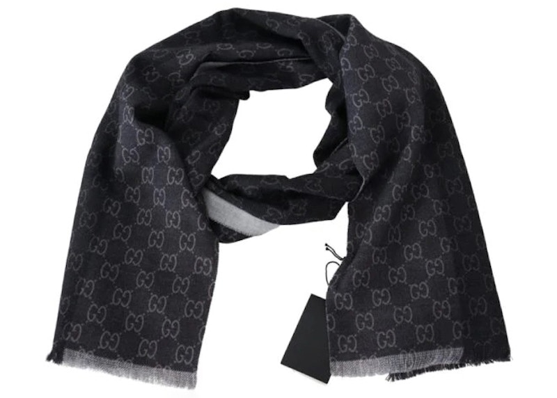 Gucci Wool GG Logo Pattern Scarf Zwart