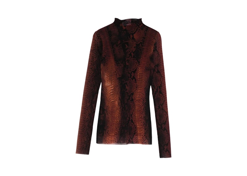 Jean Paul Gaultier Printed “Python” Mesh High Neck Long Sleeves Top Zwart