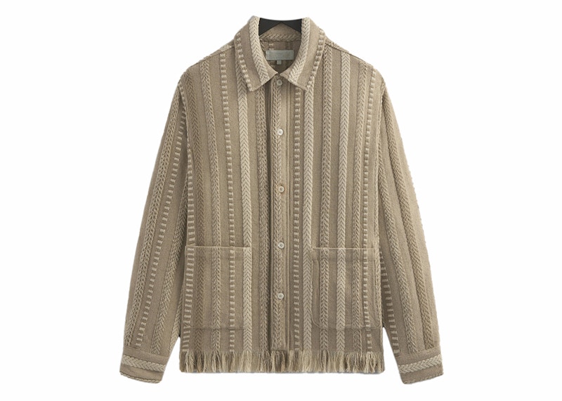 Kith Mixed Stripe Tweed Boxy Collared Overshirt Creme