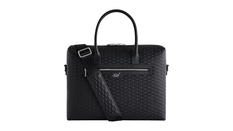 Kith Monogram Leather Messenger Briefcase Zwart