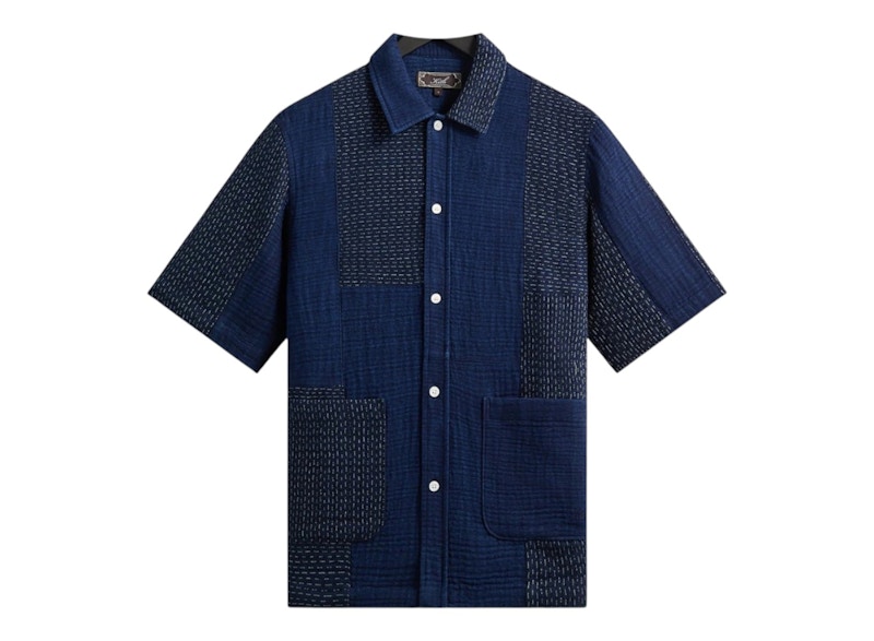 Kith Stitched Patchwork Boxy Collared Overshirt Mid Mood Indigo