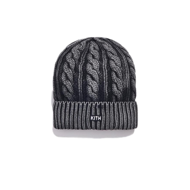 Kith Washed Cable Knit Beanie Zwart