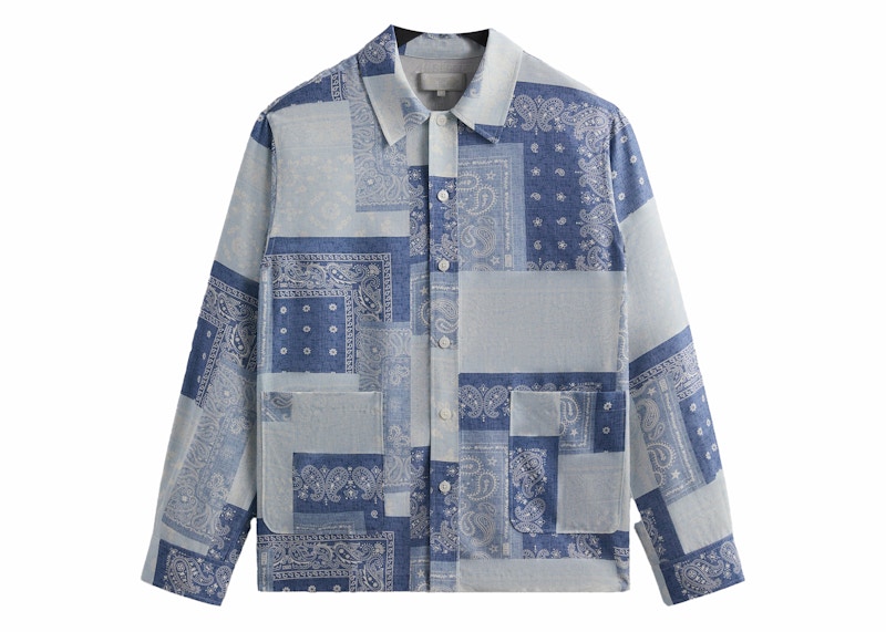 Kith Washed Paisley Long Sleeve Boxy Collared Overshirt Light Indigo