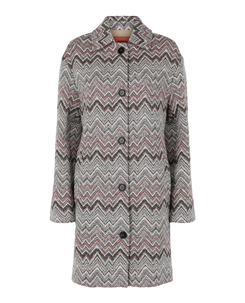 M Missoni Tweed Chevron Pattern Coat Multi Chevron Multicolor