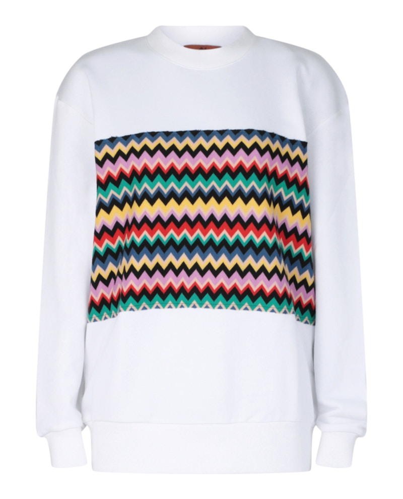 M Missoni ZigZag Graphic Cotton Sweatshirt Multi Chevron Raschel Multicolor