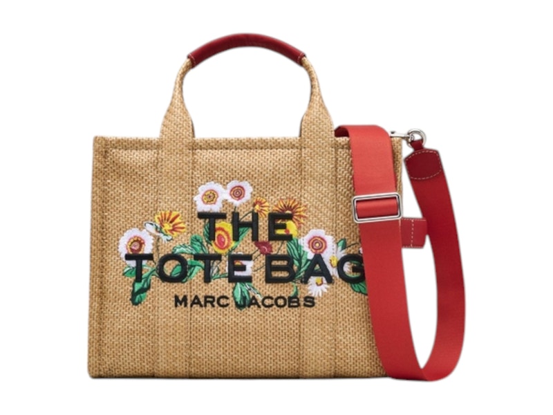 Marc Jacobs The Medium Tote Embroidery Daisy Raffia Natural